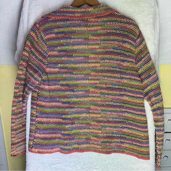 Vintage SIGRID OLSEN Sport Hand Knit Rainbow Cardigan Sweater L Cotton Linen Y2K - Picture 6 of 9